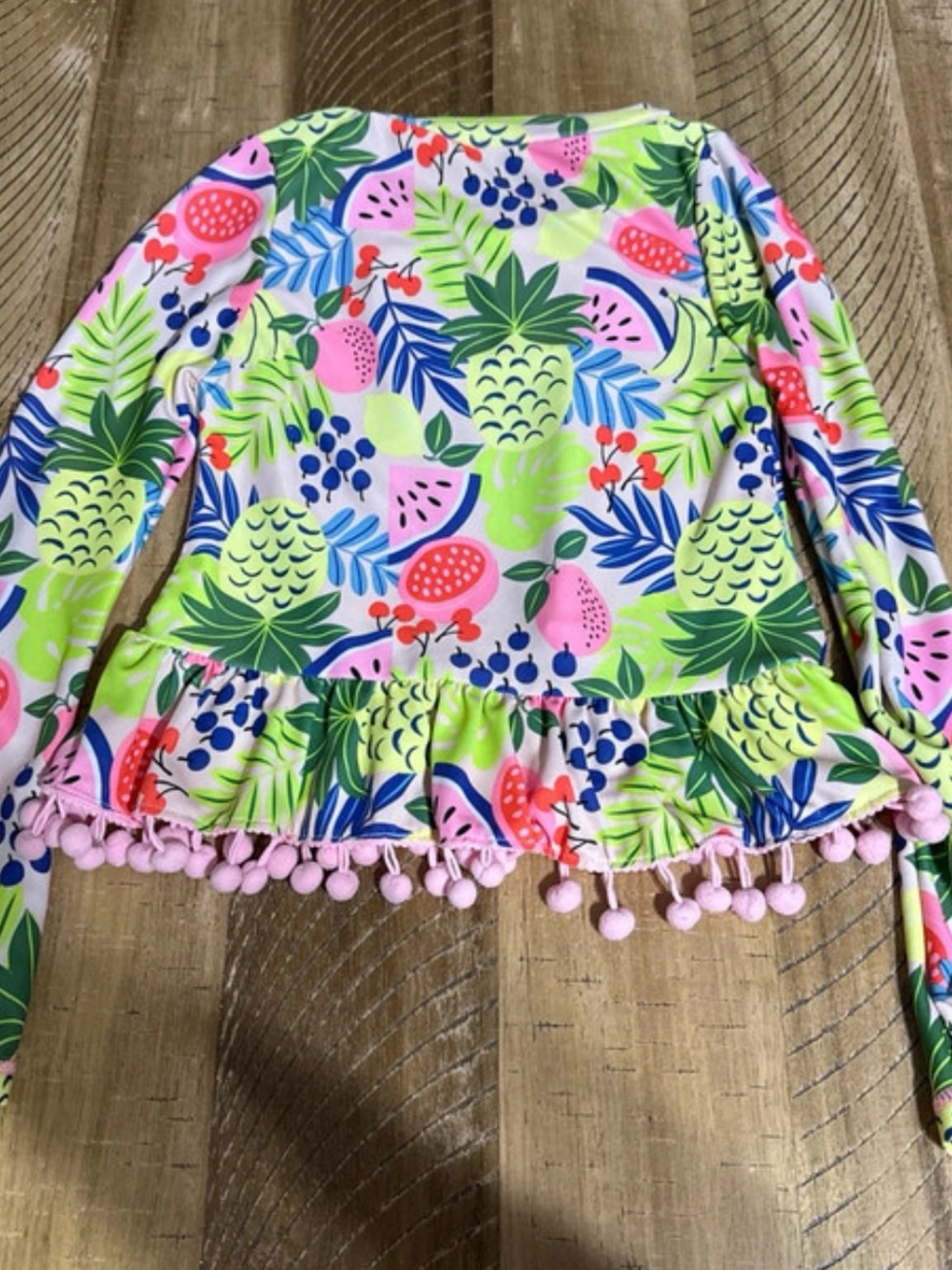 Girls Tropical Pineapple Pom-Pom Swim Top - Bright Fruit Print